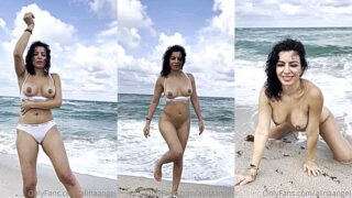 Alina Angel full striptease video on beach