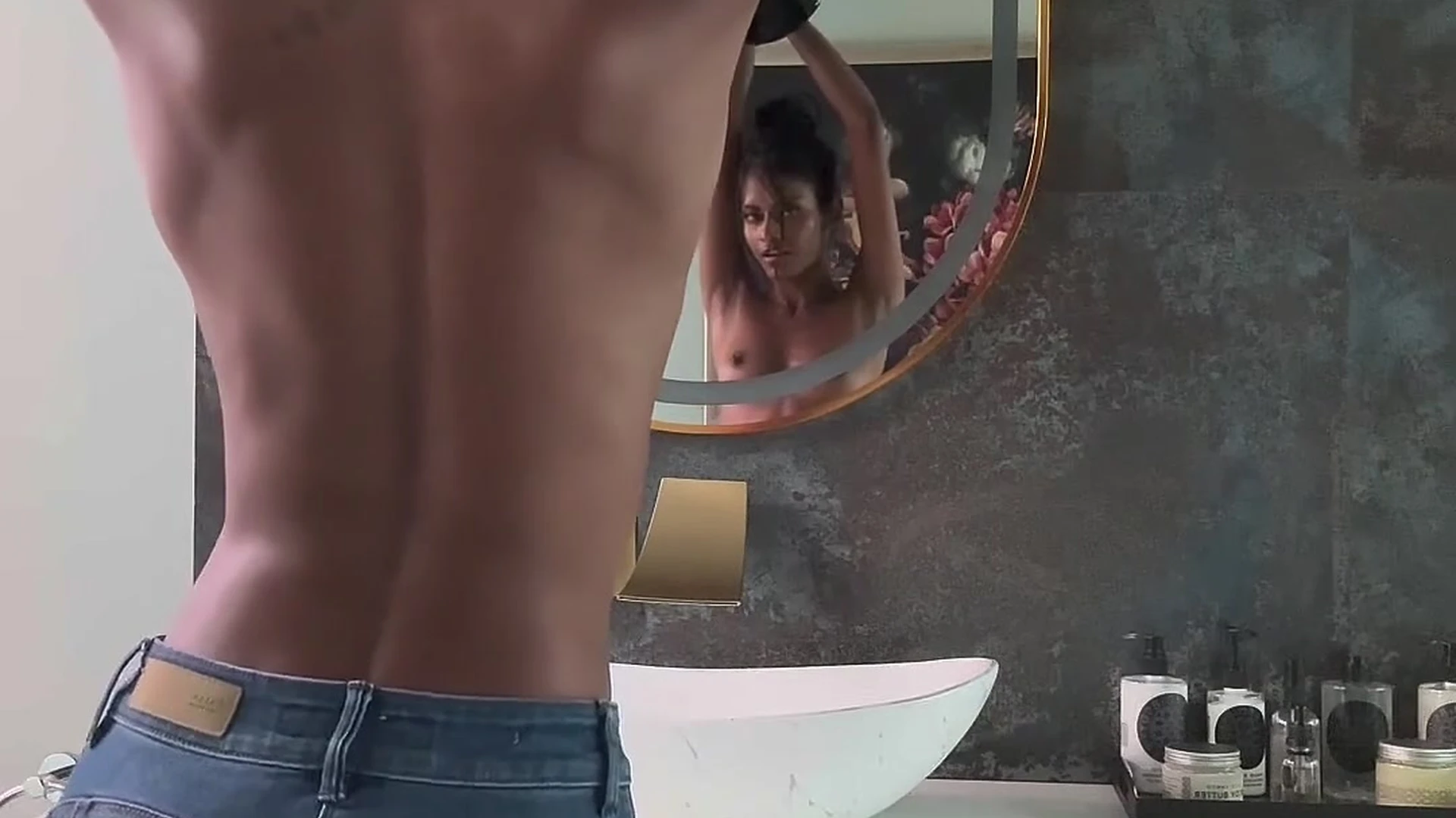 Anna Celeste opening her top Infront of mirror