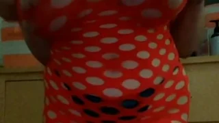 AudryAdames showing her lingerie in transparent red dress