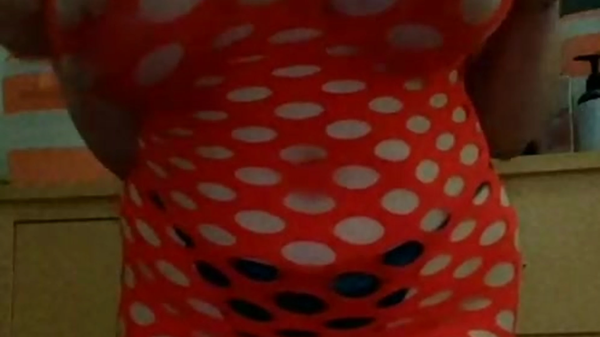 AudryAdames showing her lingerie in transparent red dress