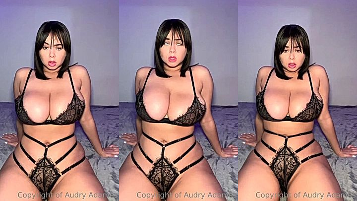 AudryAdames wearing and recording in sexy black lingerie