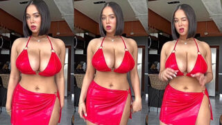 AudryAdames wear a red sexy and stunning bikini