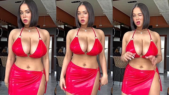 AudryAdames wear a red sexy and stunning bikini