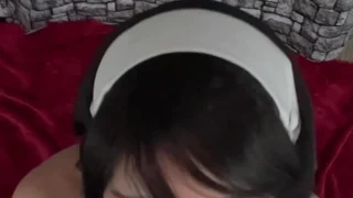 Womanwearingred sucking a big dick and teasing