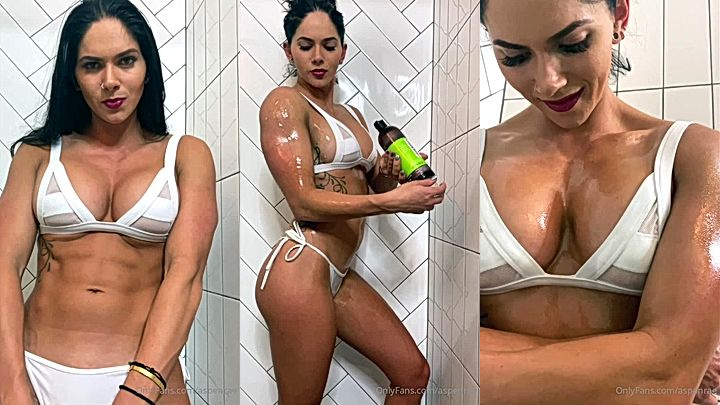 onlyfans leak model Aspen Rae slippery and wet squeeze tits in bathroom leaked onlyfans