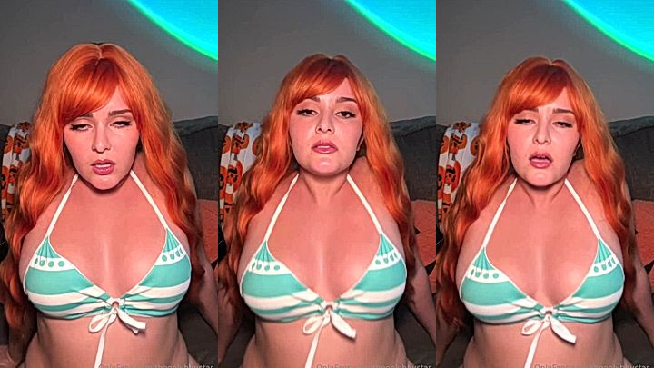 red hair onlyfans model Bbystar fondels her tits in lingerie and show…,