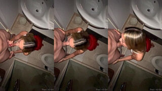 sneaky onlyfans model That1iggirl knees in the bathroom and sucks huge cock