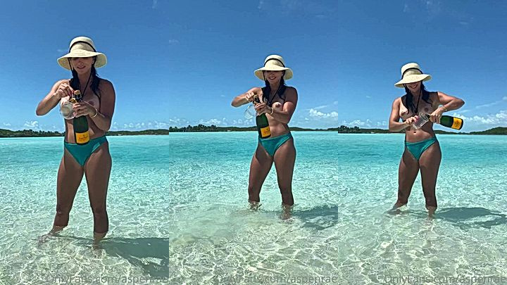 sexy onlyfans model Aspen Rae shows her big tits in the beach