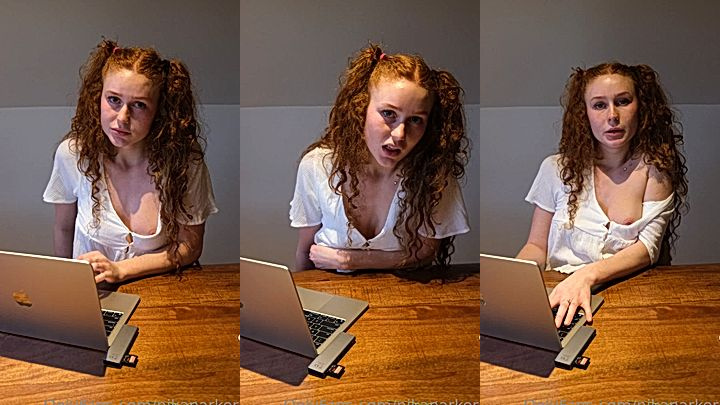 naughty onlyfans model Nikanikaause her computer and shows her natural boobs