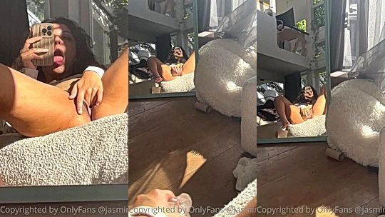 filthy slut  Jasminx spreads her legs wide and fingers her wet pussy for the cam, onlyfans leak